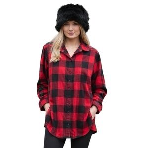 Eddie Bauer Classic Fit Red Black Buffalo Plaid Flannel Button Down Shirt XL